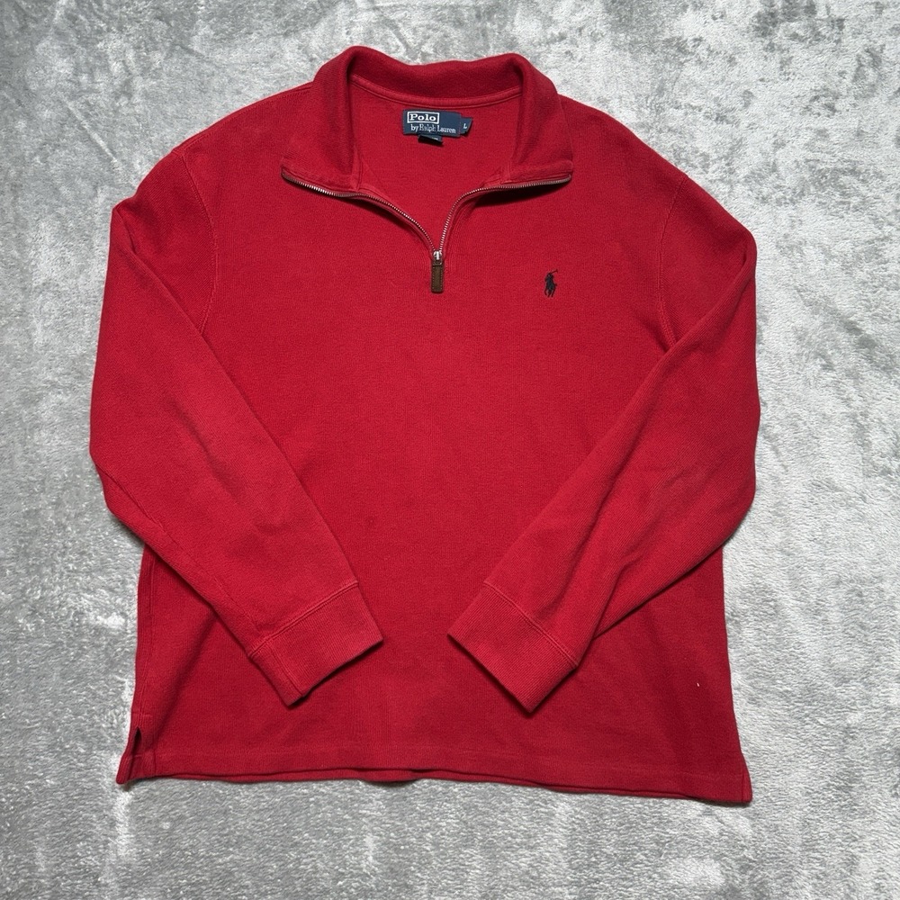 Polo Ralph Lauren Sweater‎ Mens XL Red 1/4 Zip Mock Neck Cotton Knit Pullover